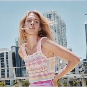 Zara Crochet Knit Pastel Festival Tank Top, Size Large-NWT